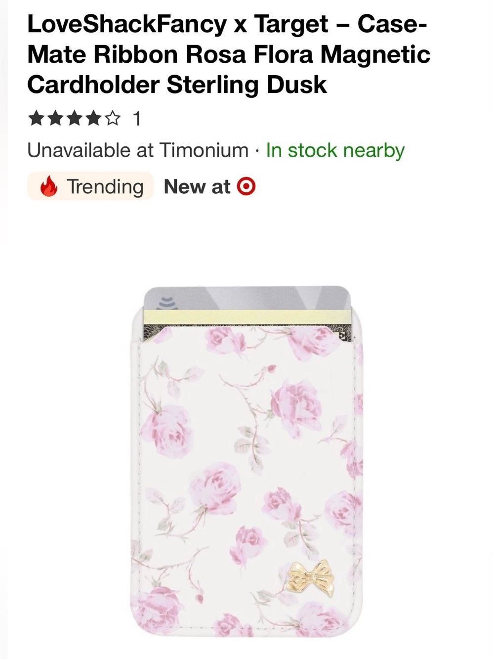 LoveShackFancy x Target Pink Floral Stick-On Cardholder with Gold Bow